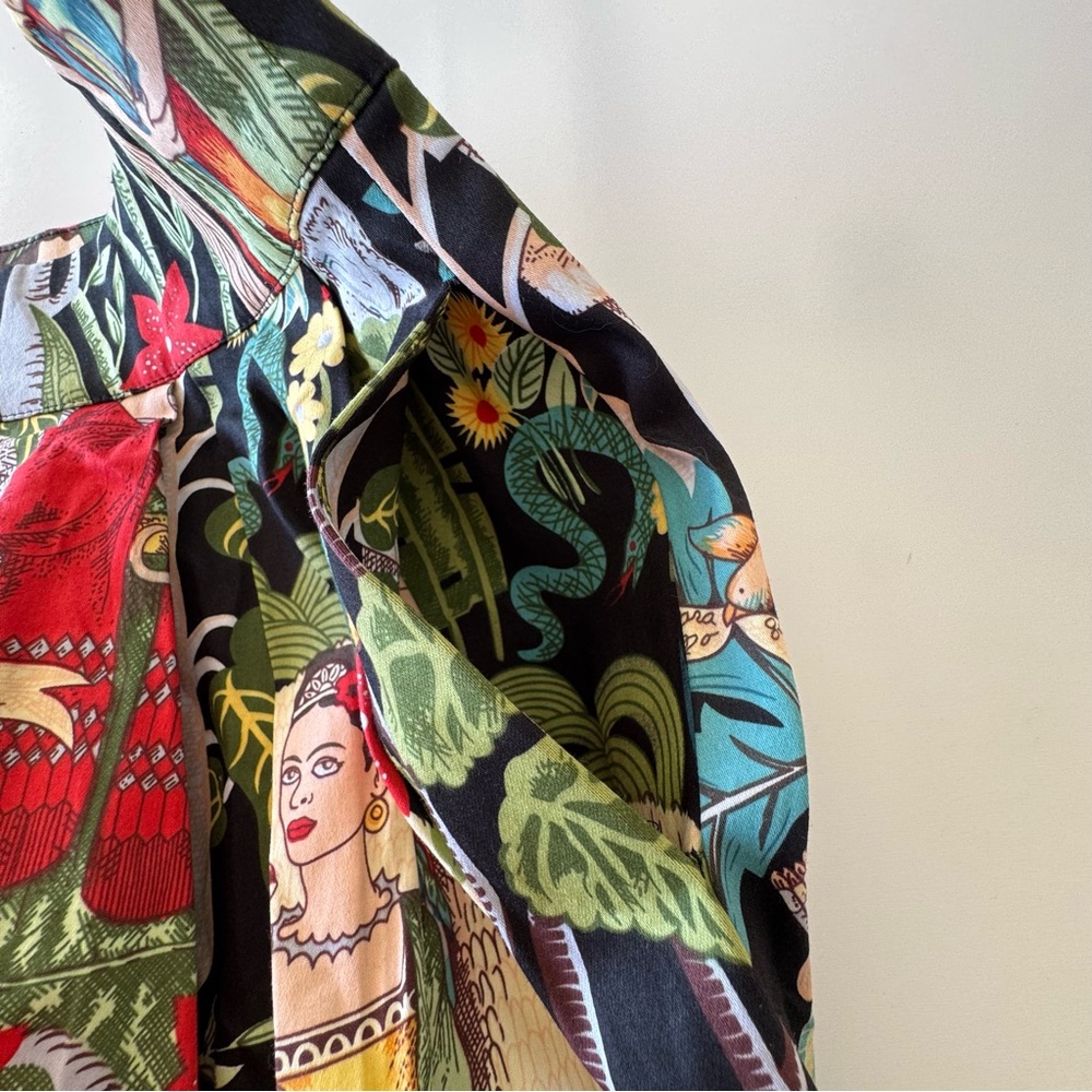 Frida Kahlo Pleated Tropical Floral Printed Skirt Large Cotton - Picture 3 of 6